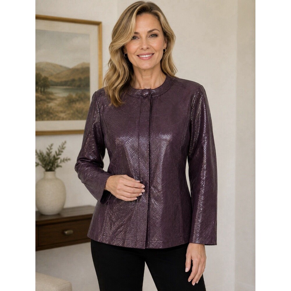 Chico’s NWT Reversible Genuine Leather Jacket Size 0 Exotic Plum